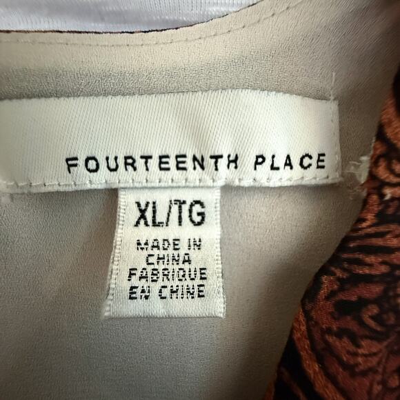 Fourteenth Place Patterned Long Sleeve Blouse Women XL/TG Silk-Look Layered Hem - Picture 4 of 7